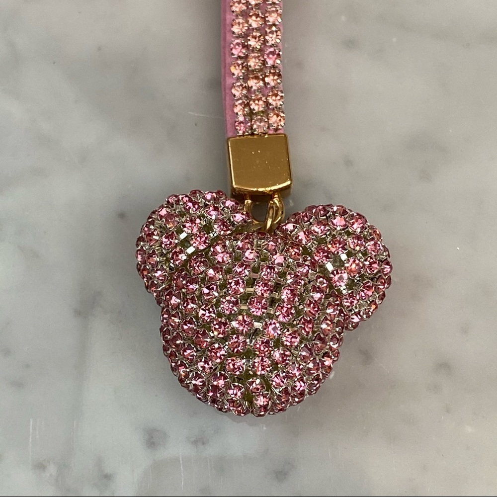 Chic Pink Crystal & Leather Mickey Mouse Keychain - Picture 8 of 14